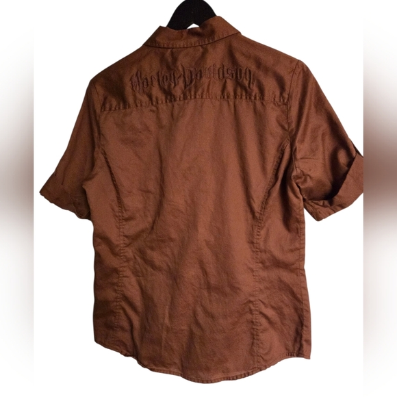 Harley Davidson Women's Rust Orange Short Sleeve Biker Top Medium - Picture 2 of 7